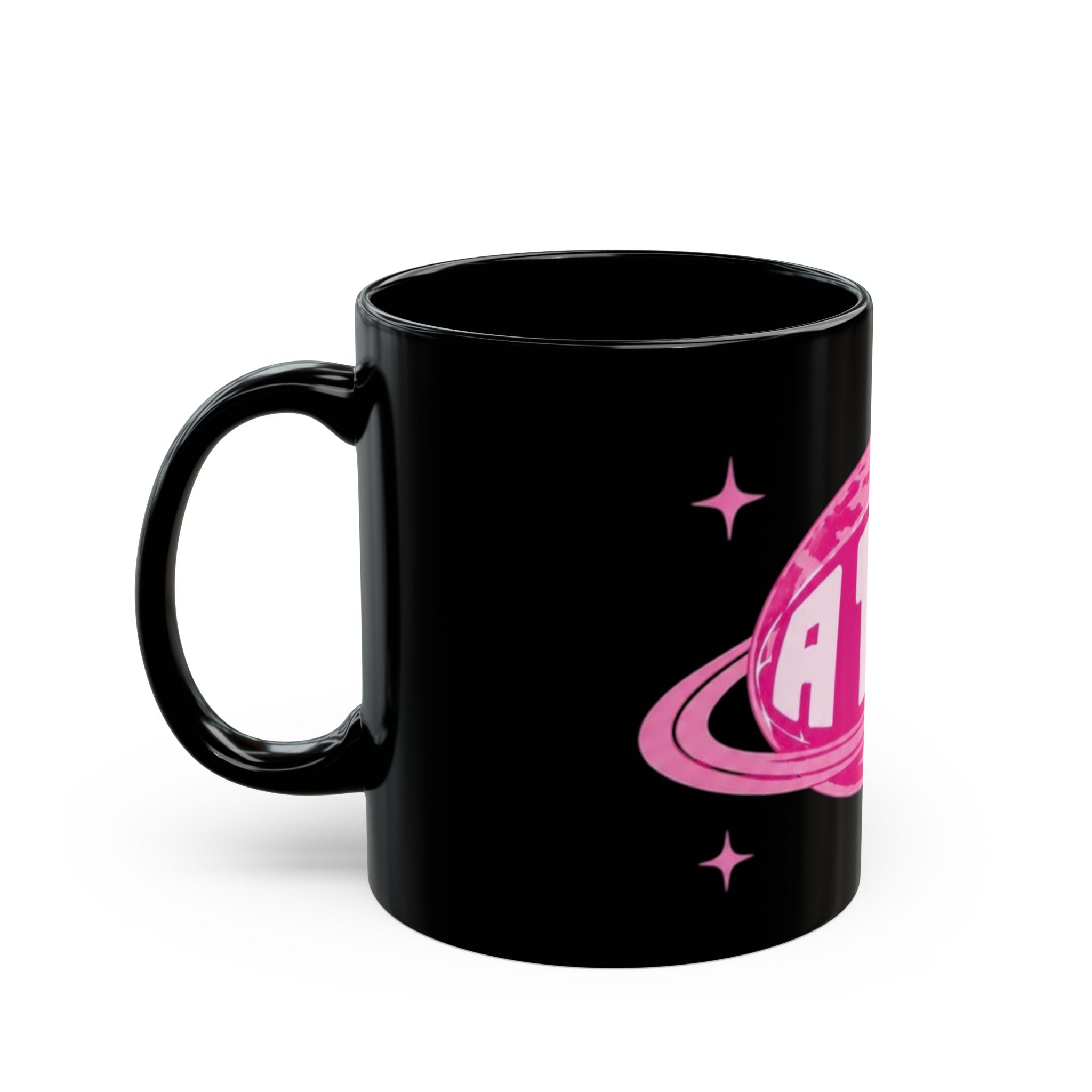 Atime Black Mug pink logo